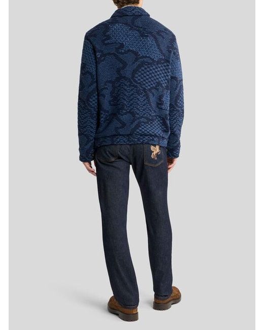 Etro Blue Patterned Wool-Blend Overshirt for men