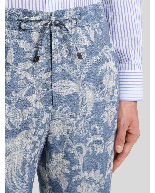 Etro Blue Cotton Jacquard Jogging Trousers With Floral Motif for men