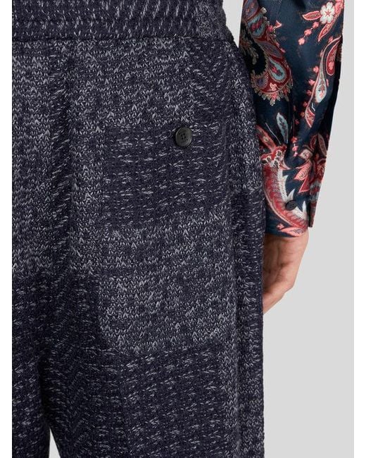 Etro Blue Wool-Blend Patchwork Trousers for men