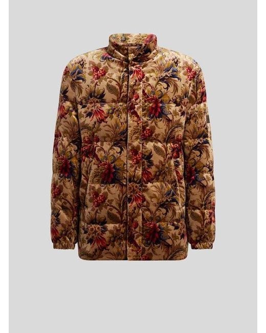 Etro Brown Cotton Velvet Down Jacket With Floral Print for men