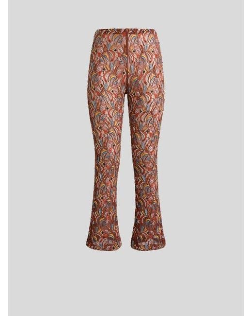 Etro Red Straight-Leg Lace Trousers With Bead And Sequin Embroidery