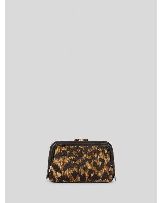 Etro Brown Raffia Doc Pouch With Animal Embroidery