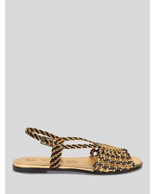 Etro Natural Woven Flat Sandals