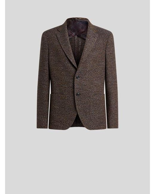 Etro Brown Single-Breasted Wool-Blend Basketweave Jacket for men