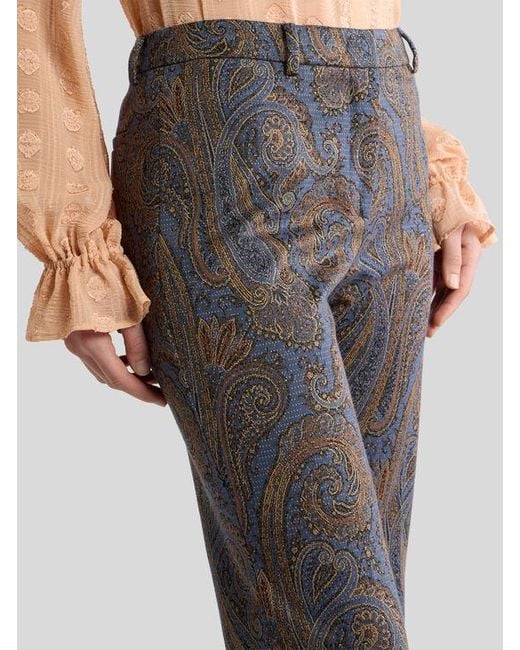 Etro Gray Fit-And-Flare Cotton-Blend Jacquard Trousers With Paisley Motif