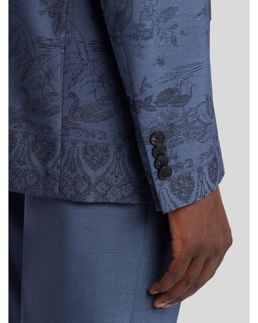 Etro Blue Single-Breasted Wool Jacquard Jacket With Flora And Fauna Motif for men