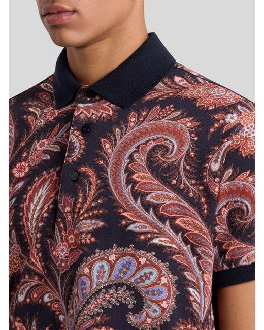 Etro Red Floral Paisley Cotton Polo Shirt for men