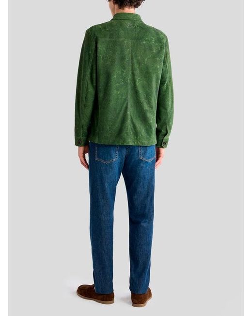 Etro Green Suede Jacket With Floral Paisley Motif for men
