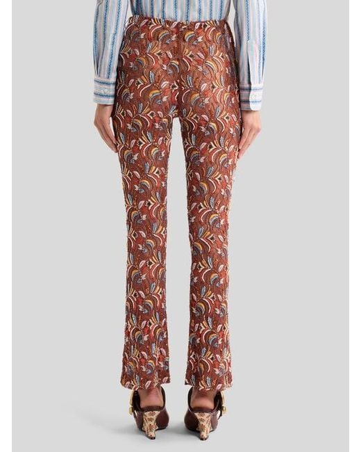 Etro Red Straight-Leg Lace Trousers With Bead And Sequin Embroidery