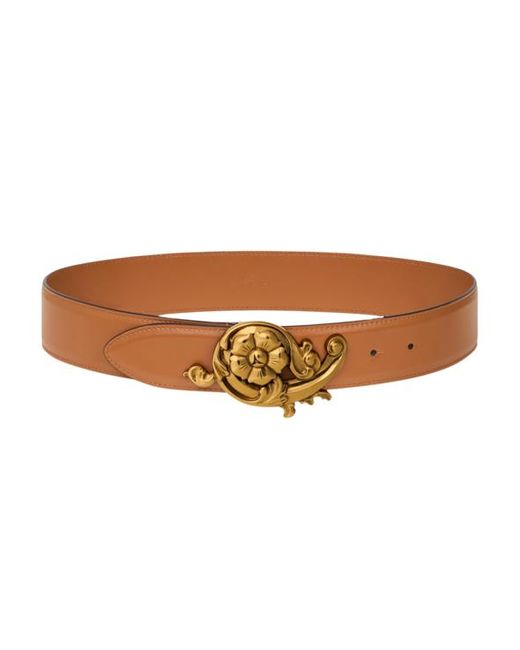 Etro Brown Leather Belt With Floral Buckle