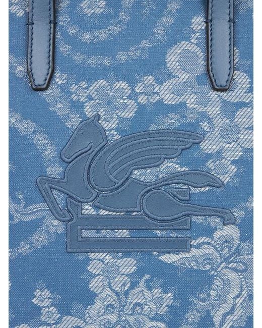 Etro Blue Small Denim Love Trotter Bag With Pegaso Symbol