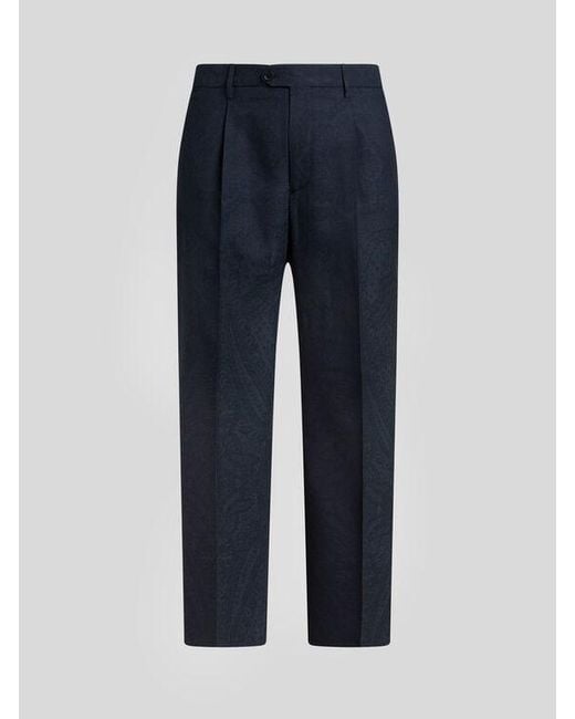 Etro Blue Printed Wool Trousers for men