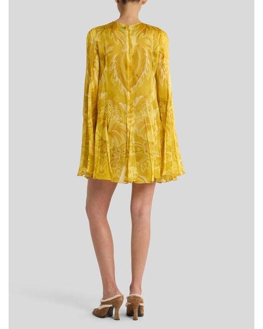 Robe Courte En Soie À Motif Fleurs Et Abeilles, Femme, Taille Etro en coloris Yellow