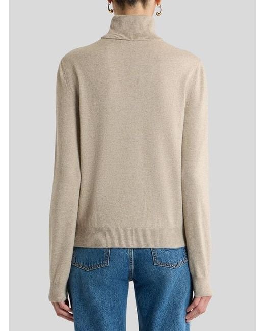 Etro White Wool-Blend Turtleneck Sweater With Placed Animal And Paisley Print