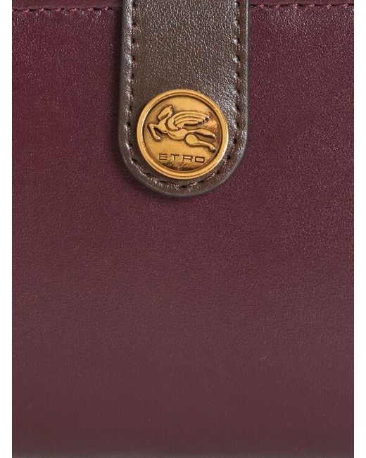 Etro Purple Leather Wallet With Pegaso Button