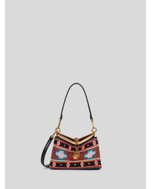 Etro Red Small Vela Bag With Bead Embroidery