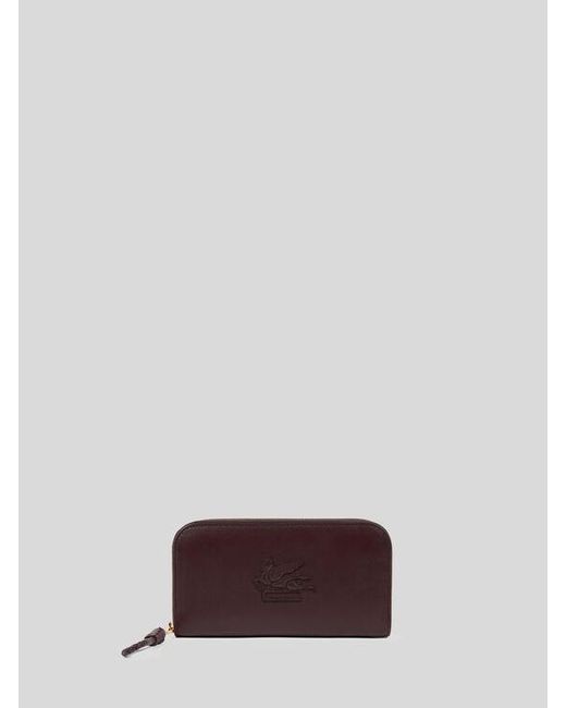 Etro Brown Libra Zip-Around Leather Wallet With Pegaso