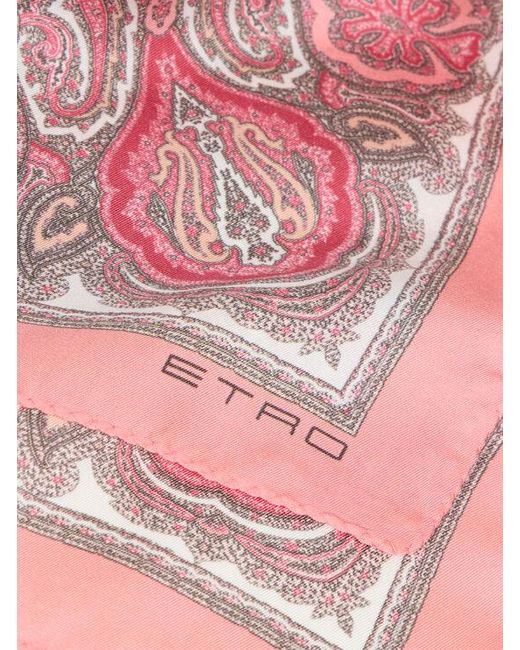 Etro Pink Silk Pocket Square With Paisley Motif for men