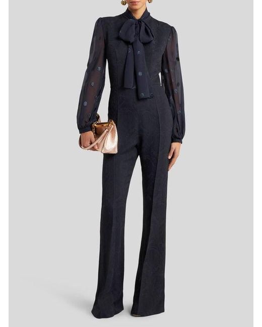 Etro Blue Cady Jacquard Jumpsuit