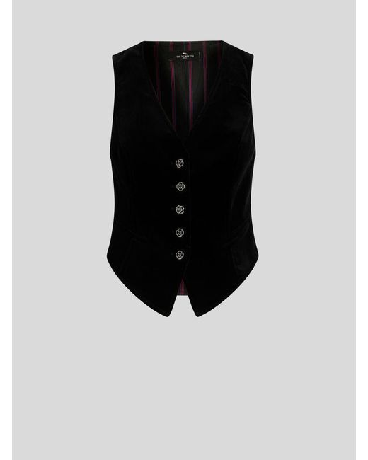 Etro Velvet Waistcoat in Black | Lyst