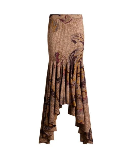 Etro Brown Langer Rock Aus Wolle Im Rippstrick Mit Blumenmotiv, Damen, Größe