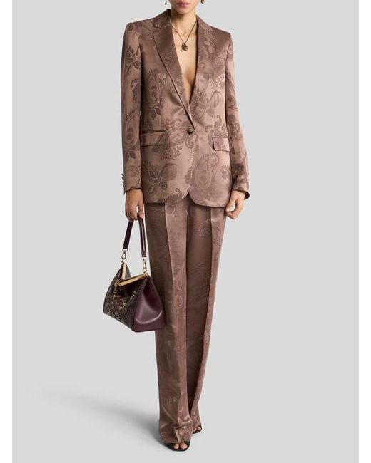 Etro Brown Jacquard Trousers With Floral Paisley Motif