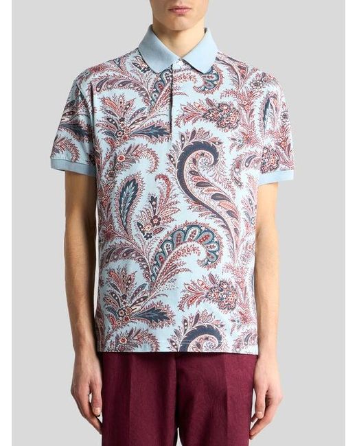 Etro White Floral Paisley Cotton Polo Shirt for men