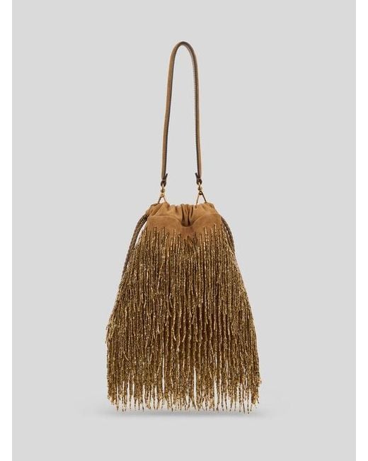 Etro Metallic Small Suede Kalispera Bag With Bead Fringes