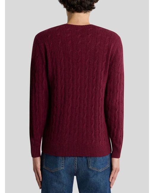 Etro Red Cable-Knit Cashmere Sweater for men