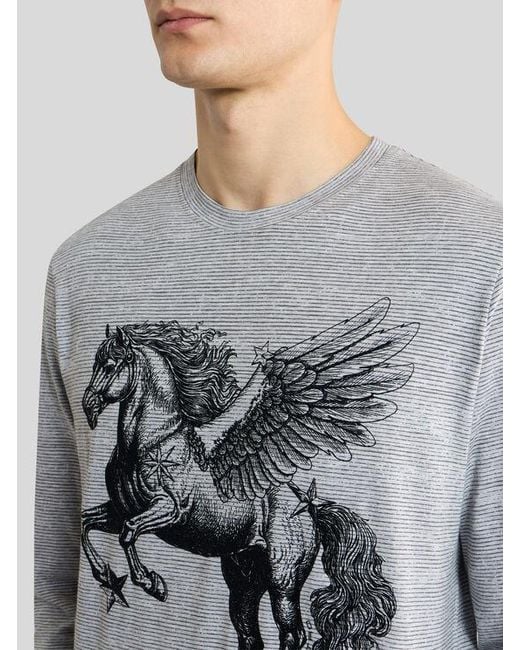 Etro Gray Cotton Sweater With Placed Pegaso Print for men
