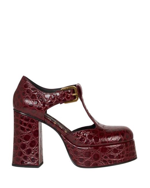 Etro Red Printed Leather Mary Jane Sandals