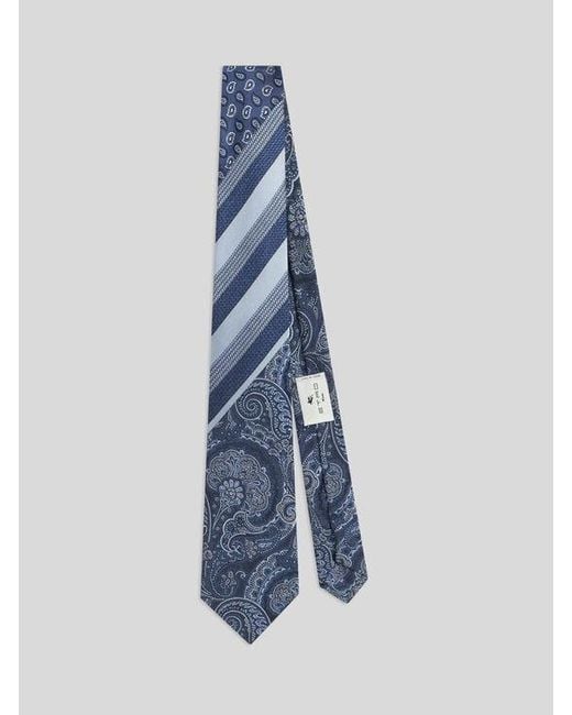 Etro Blue Patchwork-Effect Silk Jacquard Tie for men