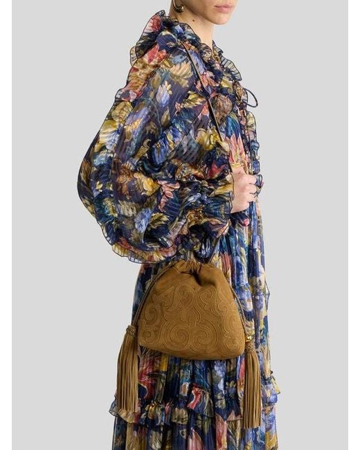 Etro Metallic Mini Suede Kalispera Bag With Patch And Tassels