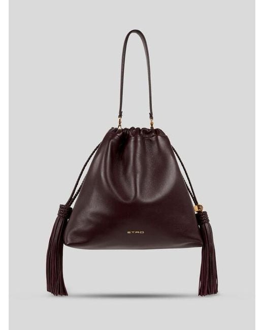 Etro Brown Medium Leather Kalispera Bag With Tassels
