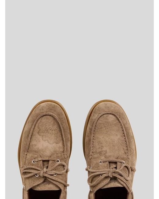 Etro Brown Printed Suede Boat Shoes for men