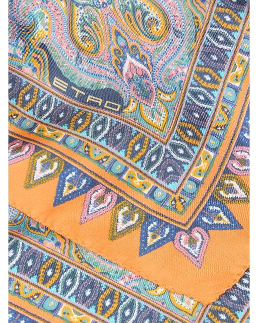 Etro Orange Silk Pocket Square With Floral Paisley Motif for men