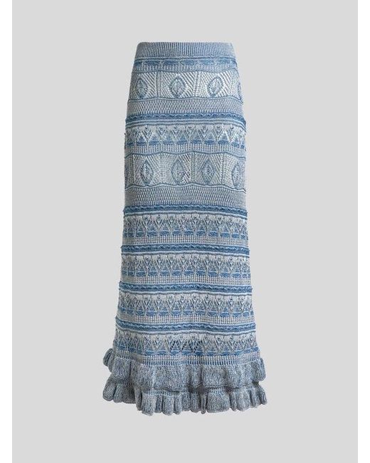 Etro Blue Crocheted Cotton Maxi Skirt
