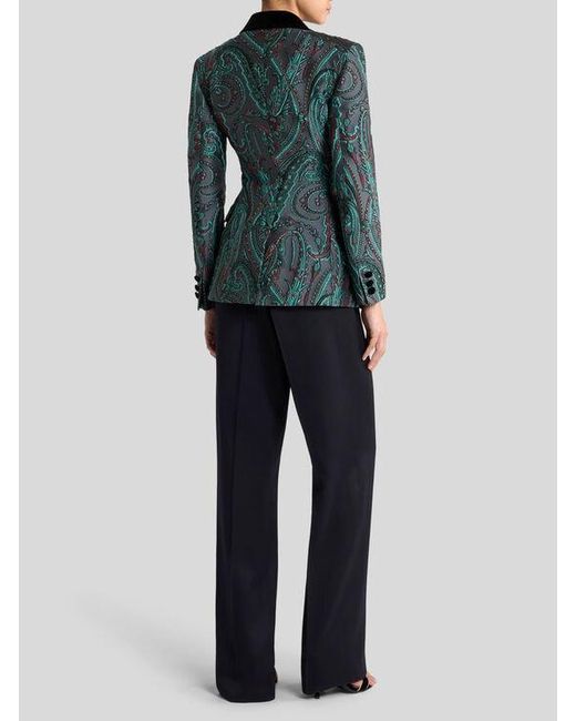 Etro Blue Jacquard Single-Breasted Jacket With Paisley Motif