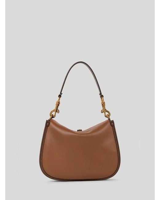 Etro Brown Medium Leather Pony Bag With Texan Embroidery