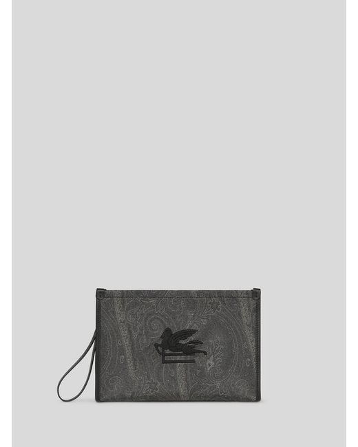 Etro Gray Large Arnica Pouch With Pegaso Detail for men