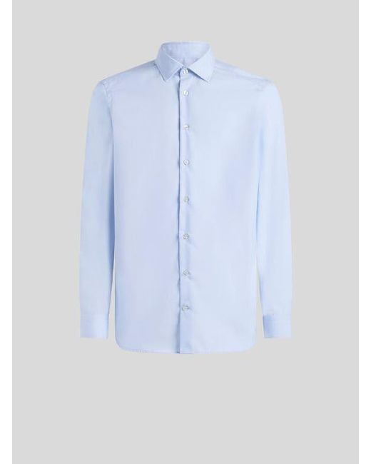 Etro Blue Button-Down Shirt With Pegaso for men