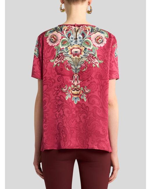 T-Shirt À Imprimé Floral Placé, Femme, Taille Etro en coloris Pink