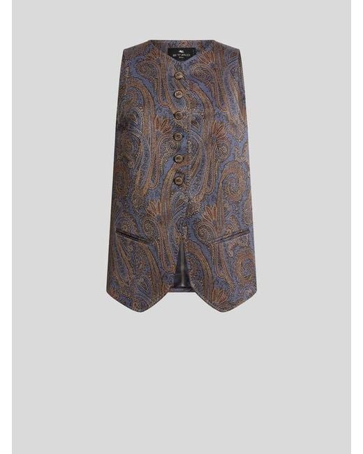 Etro Brown Cotton-Blend Jacquard Waistcoat With Paisley Motif