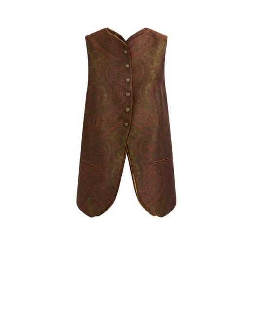 Etro Brown Wool-Blend Jacquard Waistcoat With Paisley Motif