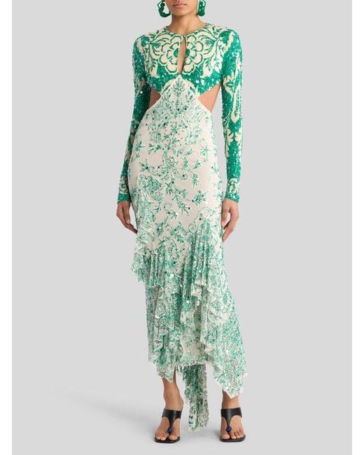 Etro Green Midi Dress With Sequin Embroidery
