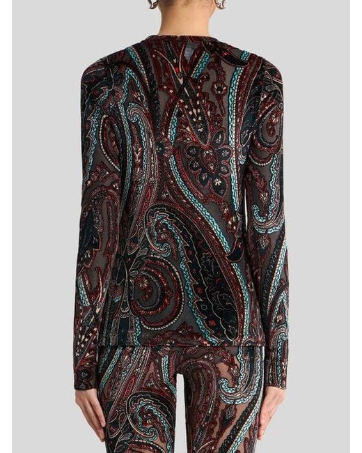 Etro Black Chenille Jacquard Sweater With Paisley Motif