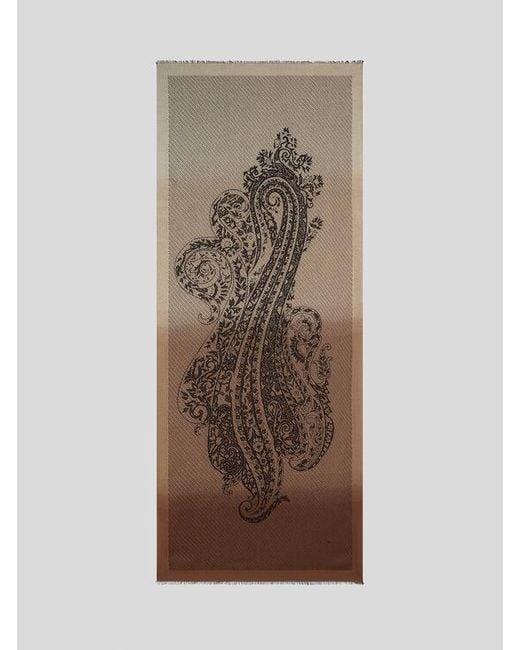 Etro Brown Jacquard Scarf With Placed Paisley Motif for men