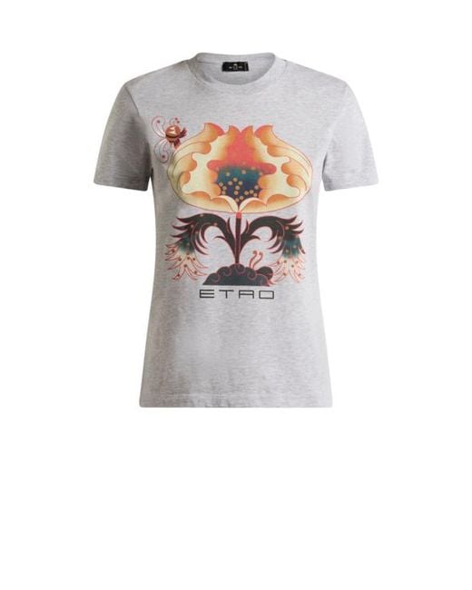 Etro White Cotton T-Shirt With Print And Logo