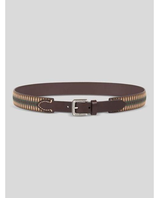 Etro Brown Leather Belt With Embroidered Motif for men
