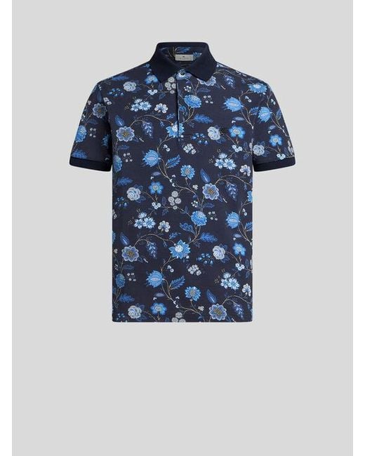 Etro Poloshirt Mit Blumendruck, Herren, Größe in Blue für Herren